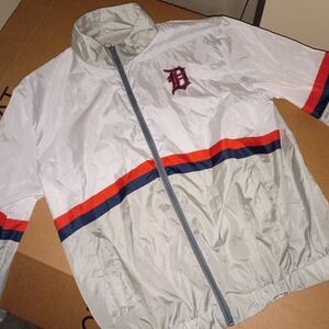 Men's White and Gray Jacket with Red and Blue Accents